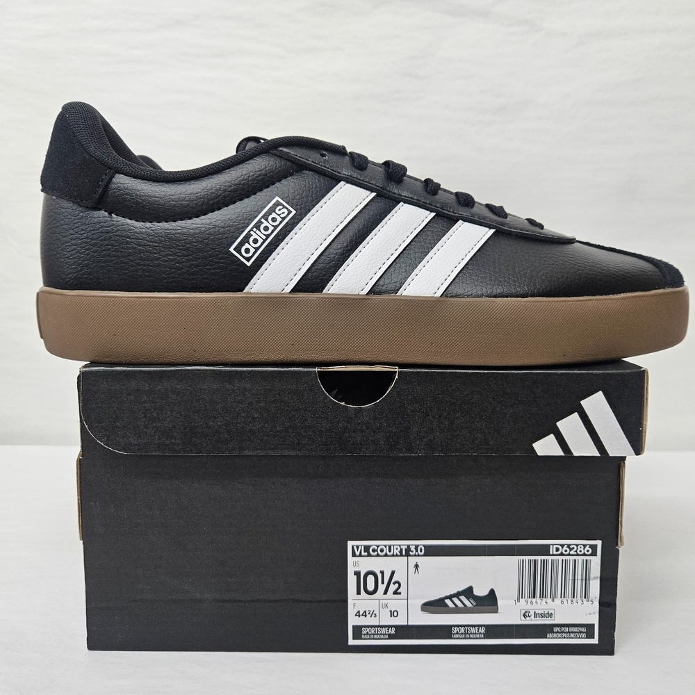 Adidas VL Court 3.0‎ Skateboarding Shoes ID6286 Black White Gum Men's Size 10.5